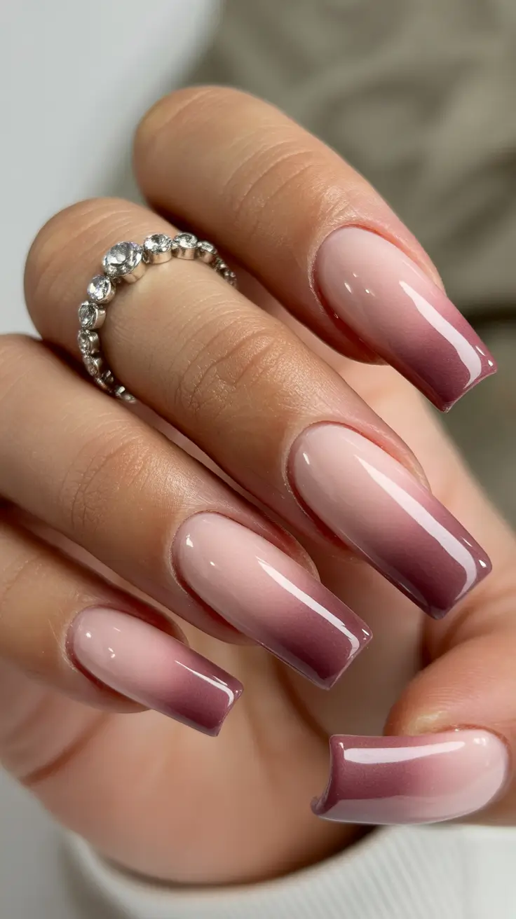 nail inspo aesthetic 2026 Mauve Smoke Ombre