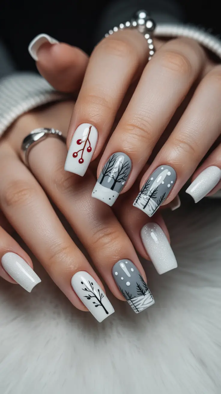 nail inspo aesthetic 2026 Frosted Forest Sketch