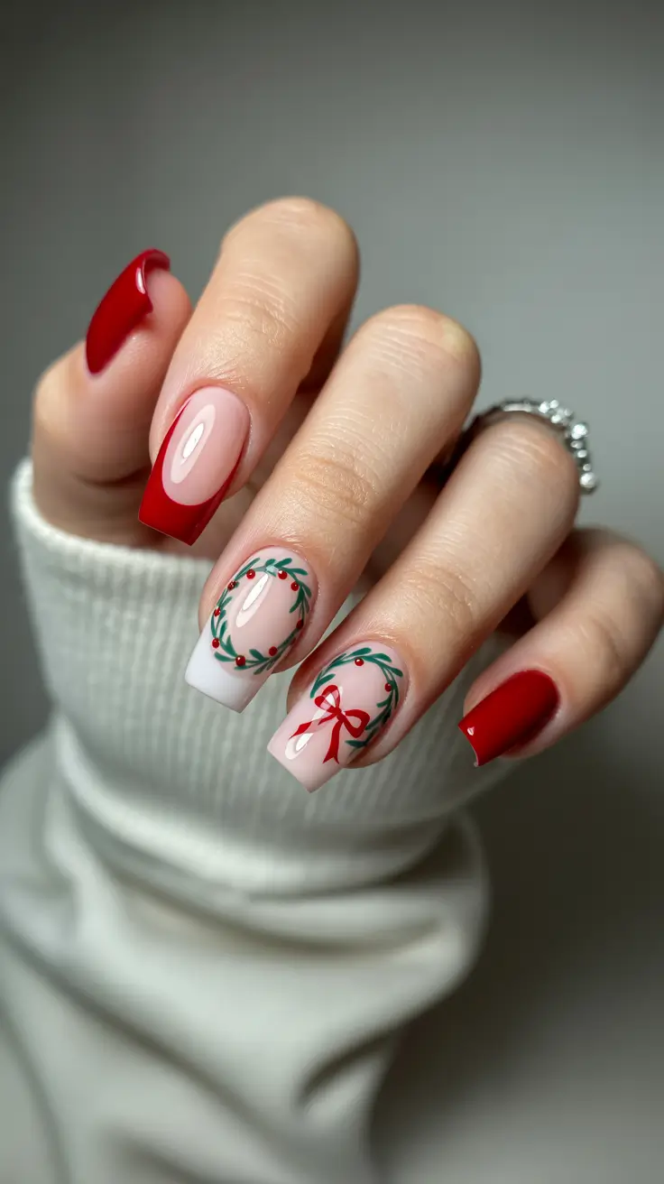 nail inspo aesthetic 2026 Holiday Wreath & Cherry Red Mood
