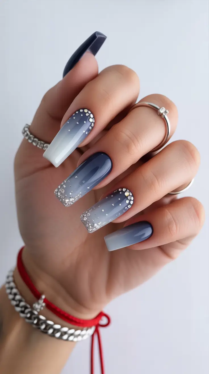 nail inspo aesthetic 2026 Frosted Ombre With Crystal Glow
