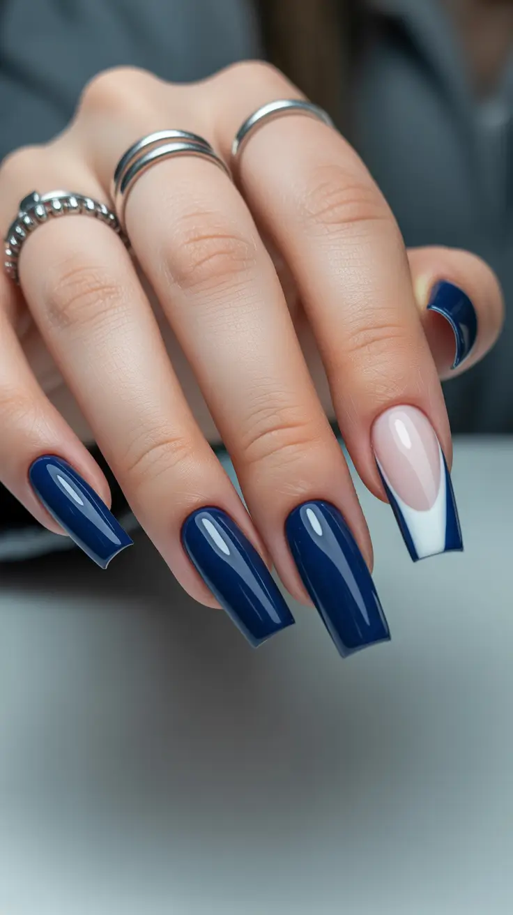 nail inspo aesthetic 2026 Midnight French With Modern Angles