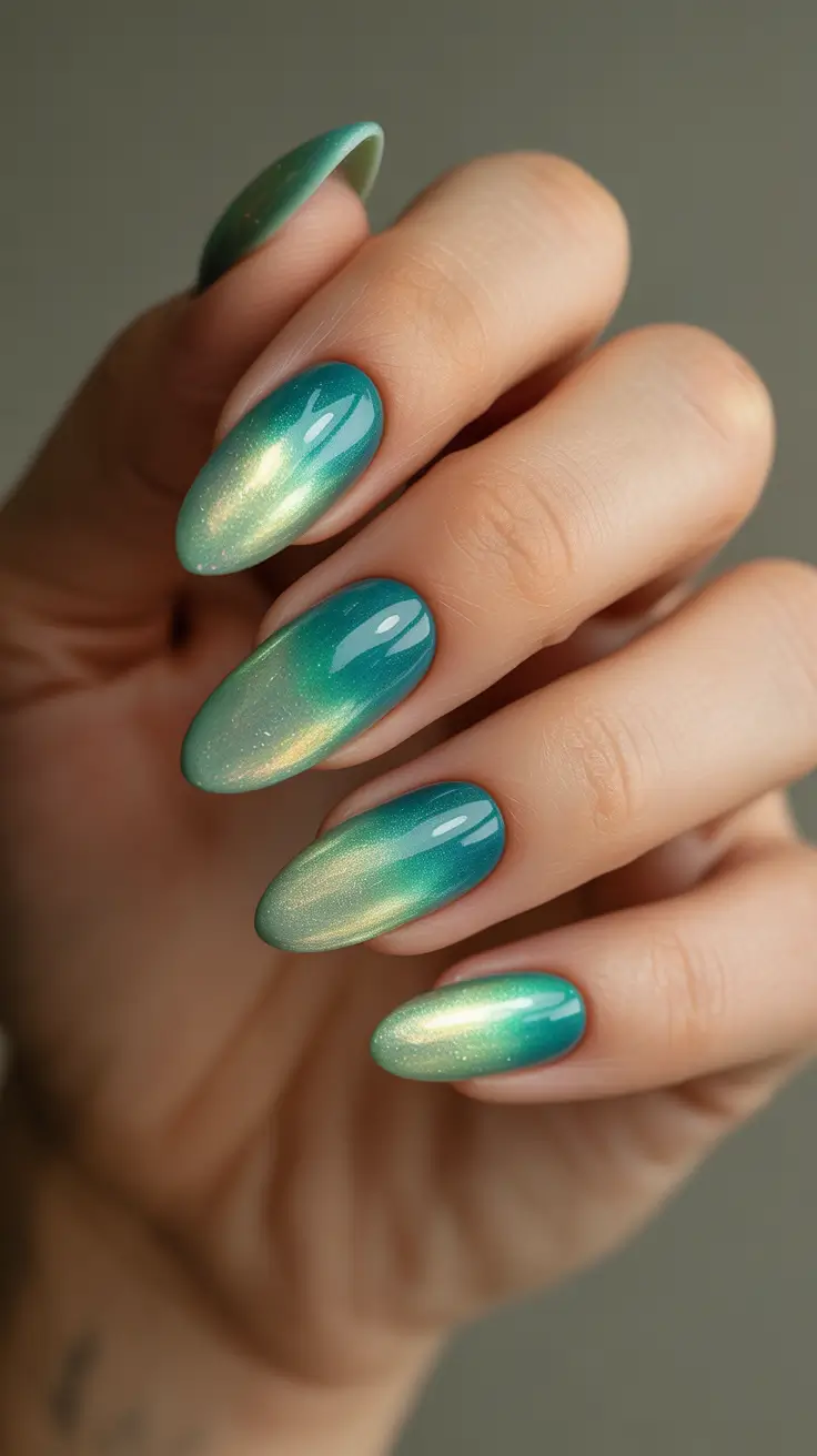 nail inspo aesthetic 2026 Shimmering Lagoon Shift