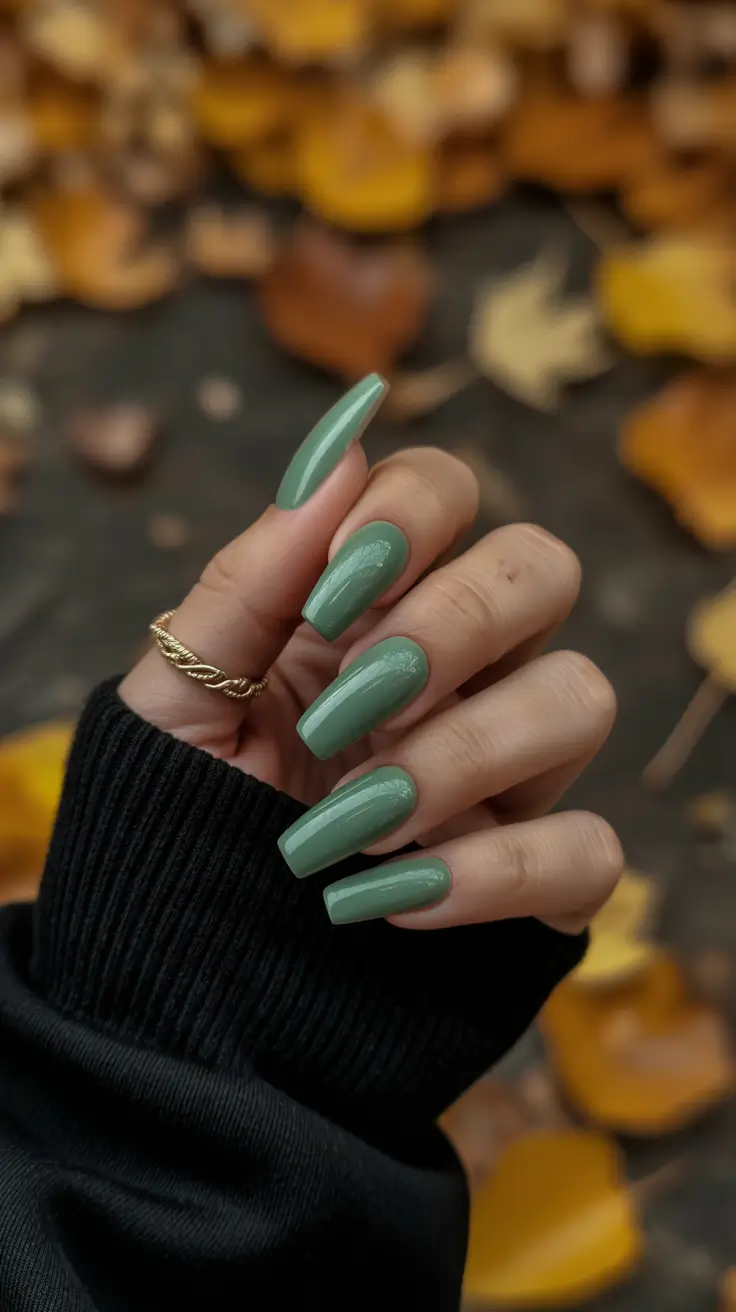 nail inspo aesthetic 2026 Mossy Green Autumn Calm