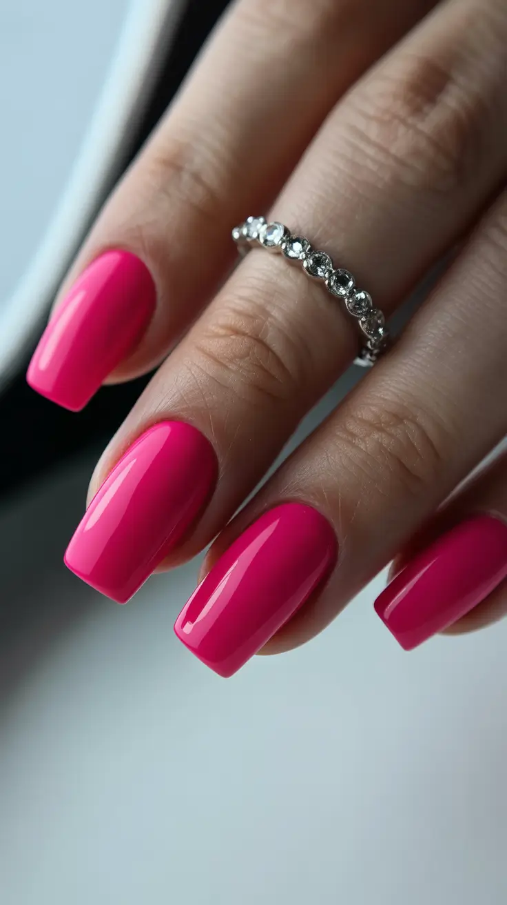 pink nail designs 2026 Vibrant Square Pink Shine