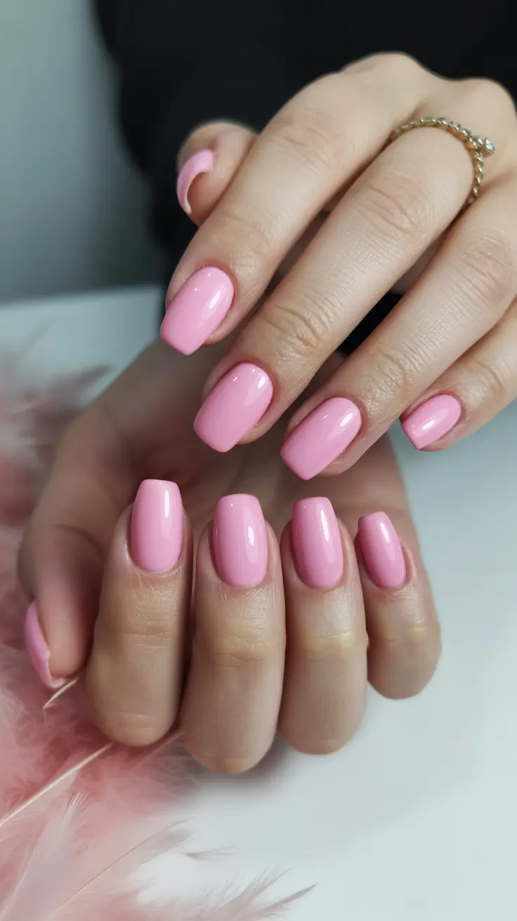 pink nail designs 2026 Pastel Baby-Pink Short Square Shine