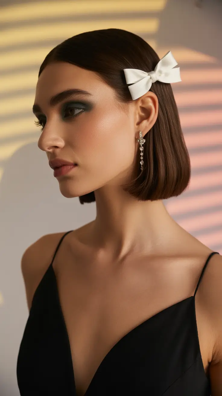 Quick and easy hairstyles 2026 Classic Bob With Minimalist Bow Detail