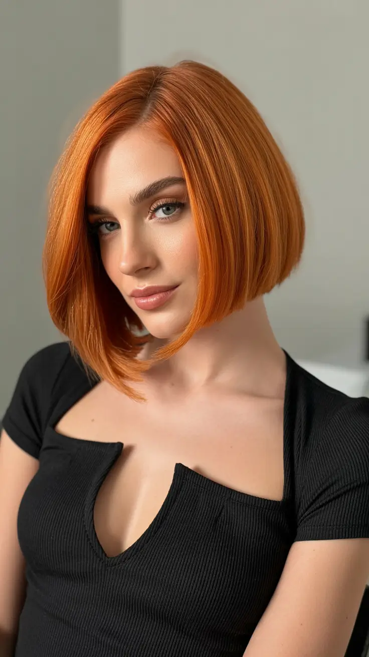Quick and easy hairstyles 2026 Bold Copper Bob With Smooth Shaping