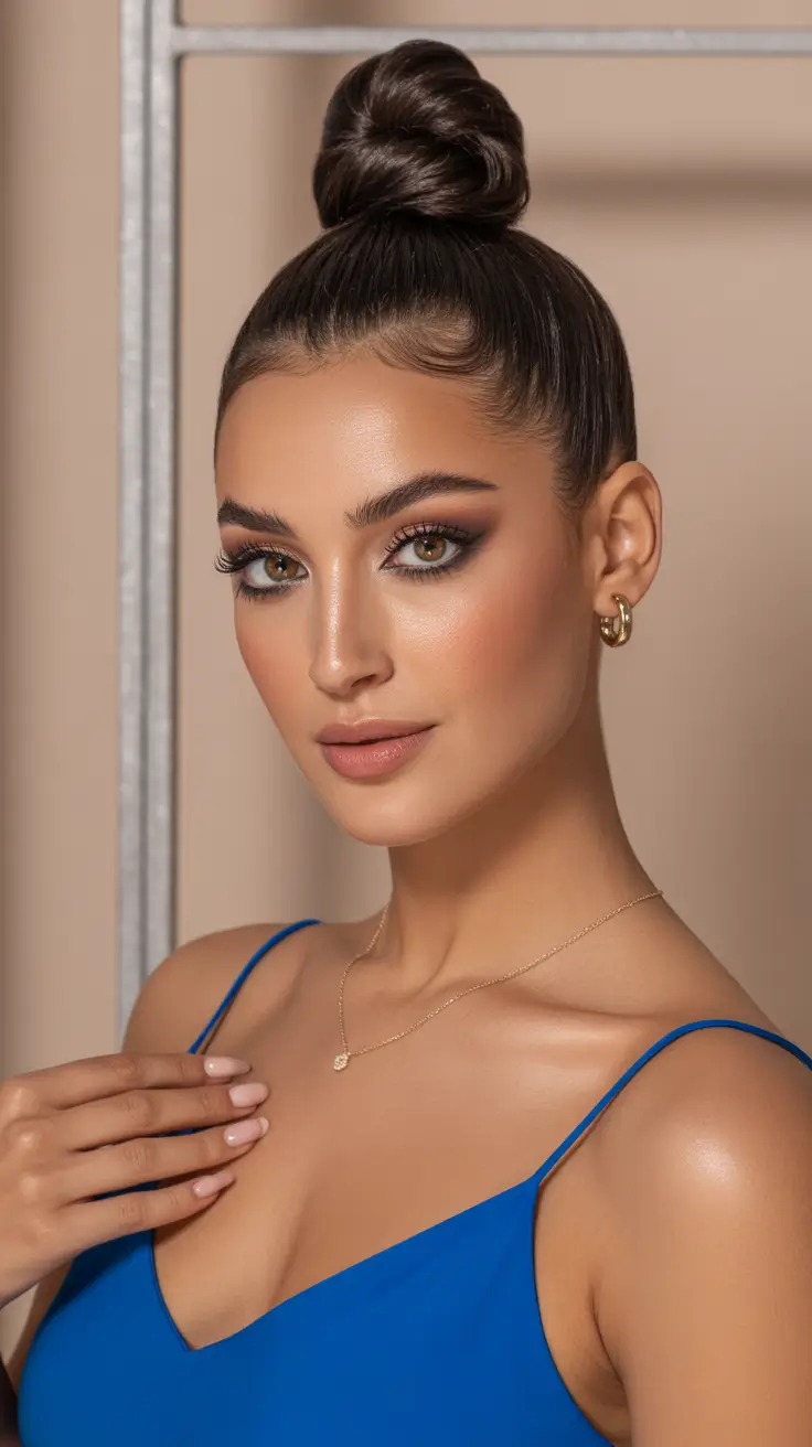 Quick and easy hairstyles 2026 High Polished Topknot With Clean Edges