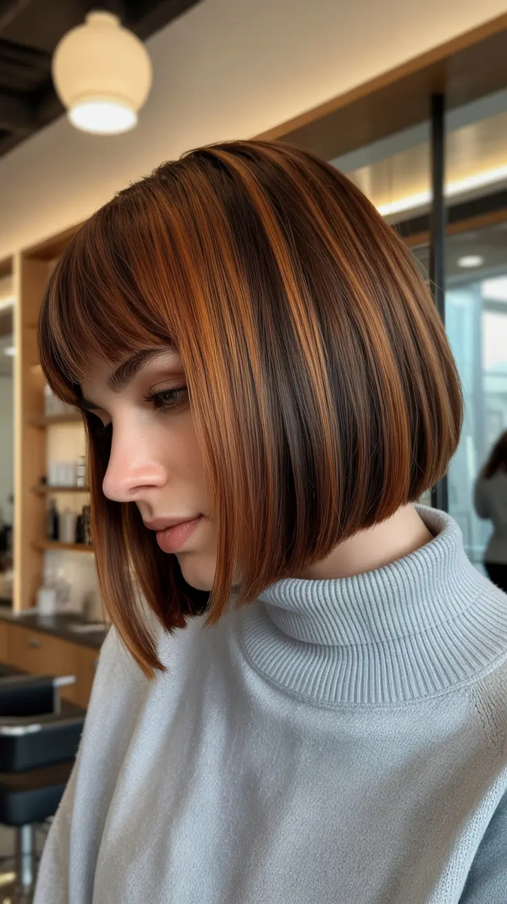 Quick and easy hairstyles 2026 Warm Highlighted Bob With Soft Fringe