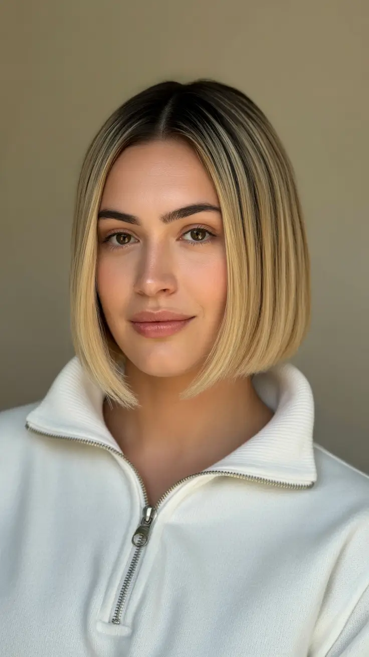 Quick and easy hairstyles 2026 Sleek Rounded Bob With Soft Blonde Dimension