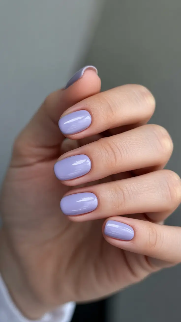 short acrylic nail designs 2026 Soft Lavender Glow