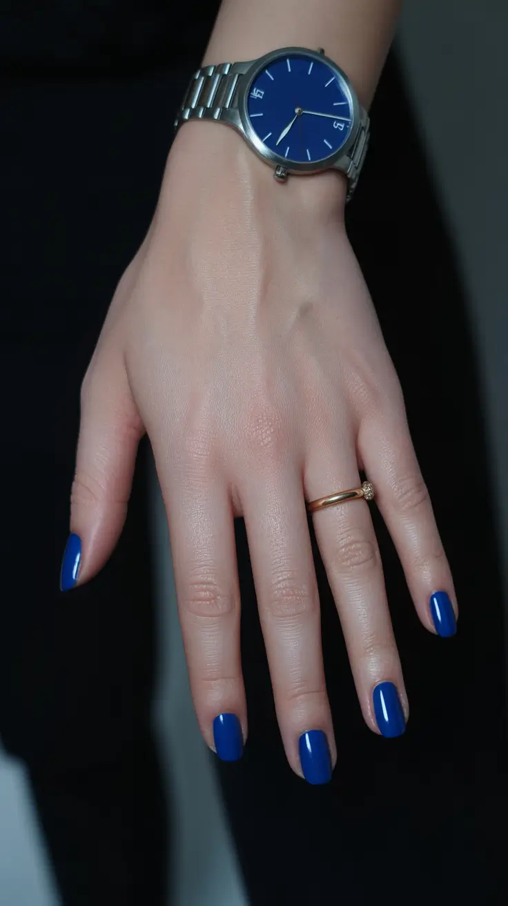 short acrylic nail designs 2026 Deep Sapphire Minimalism