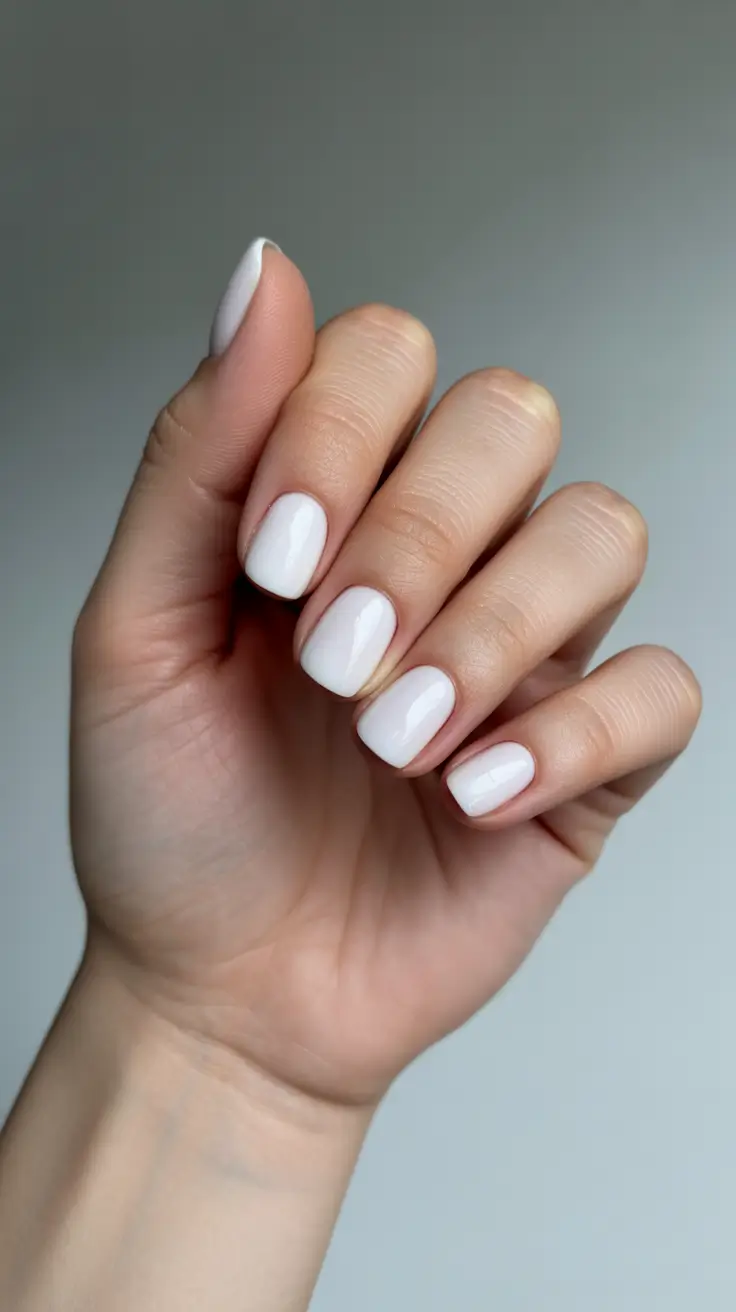 short acrylic nail designs 2026 Clean Snow-White Minimalism