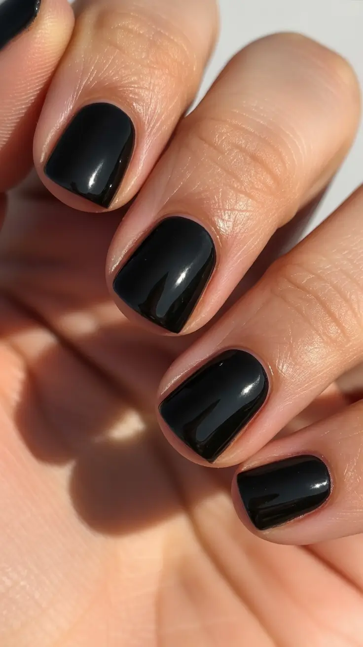 short acrylic nail designs 2026 Midnight Gloss Micro-Square