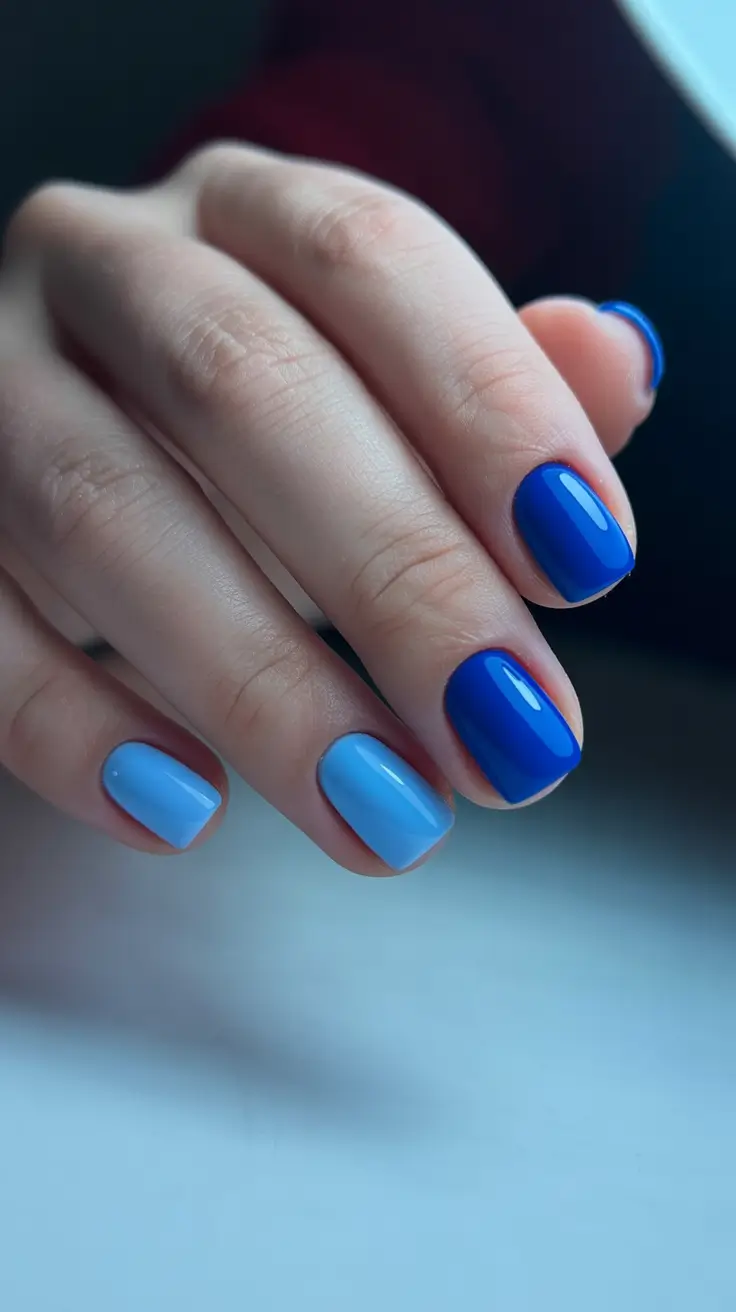 short acrylic nail designs 2026 Ocean Duo Blues