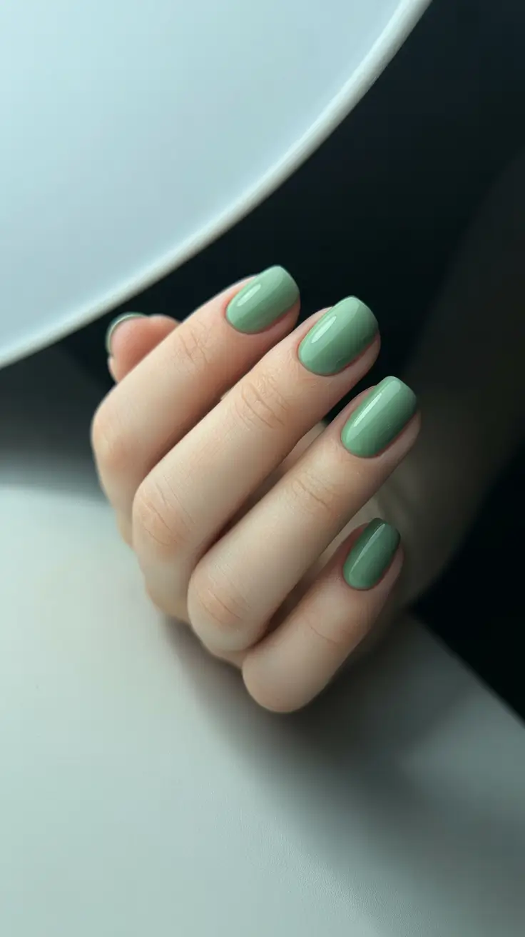 short acrylic nail designs 2026 Sage Cream Minimalist Calm