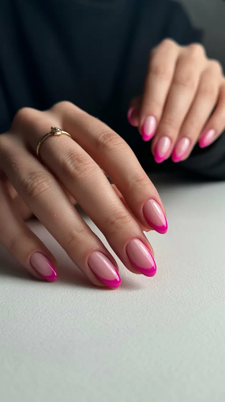 short acrylic nail designs 2026 Pink French Contour Tips