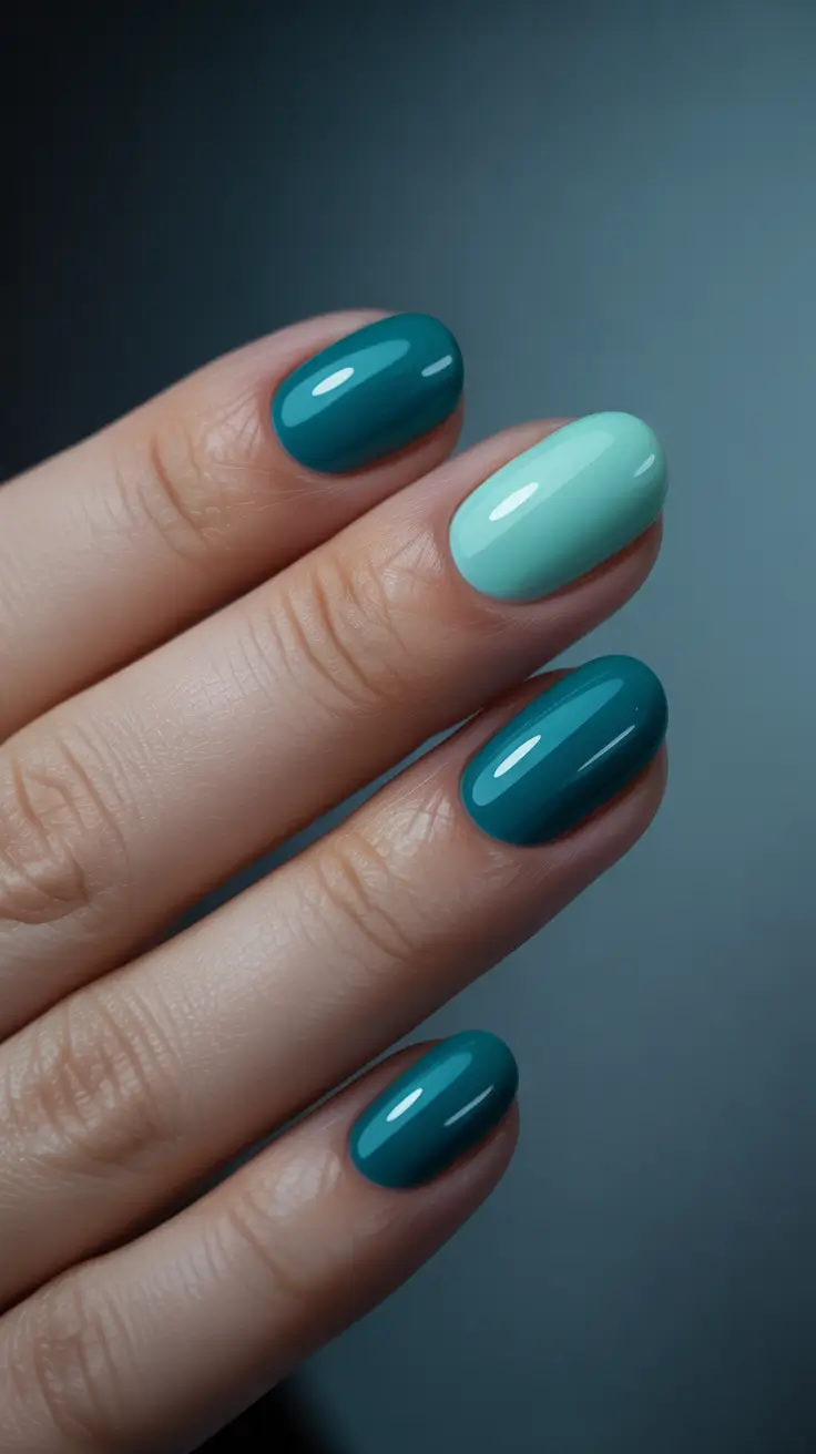 short acrylic nail designs 2026 Teal & Seafoam Duo