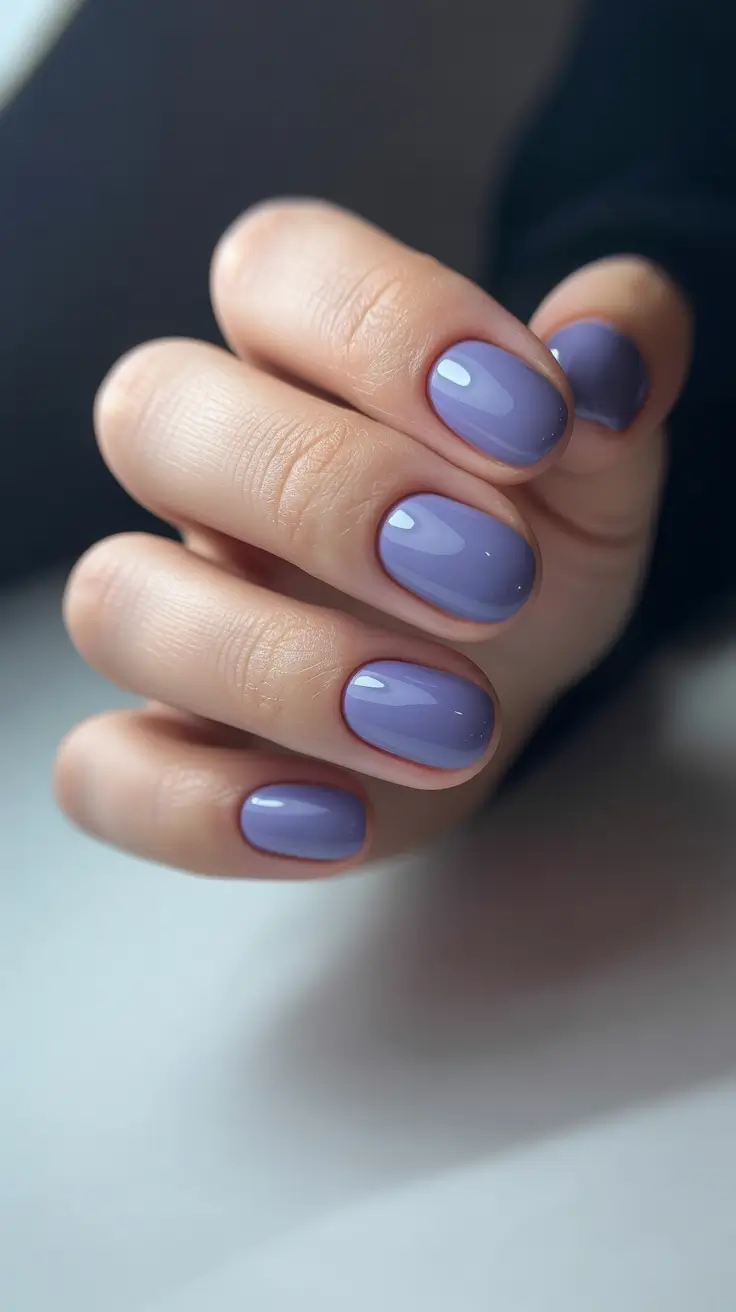short acrylic nail designs 2026 Misty Lilac Shine