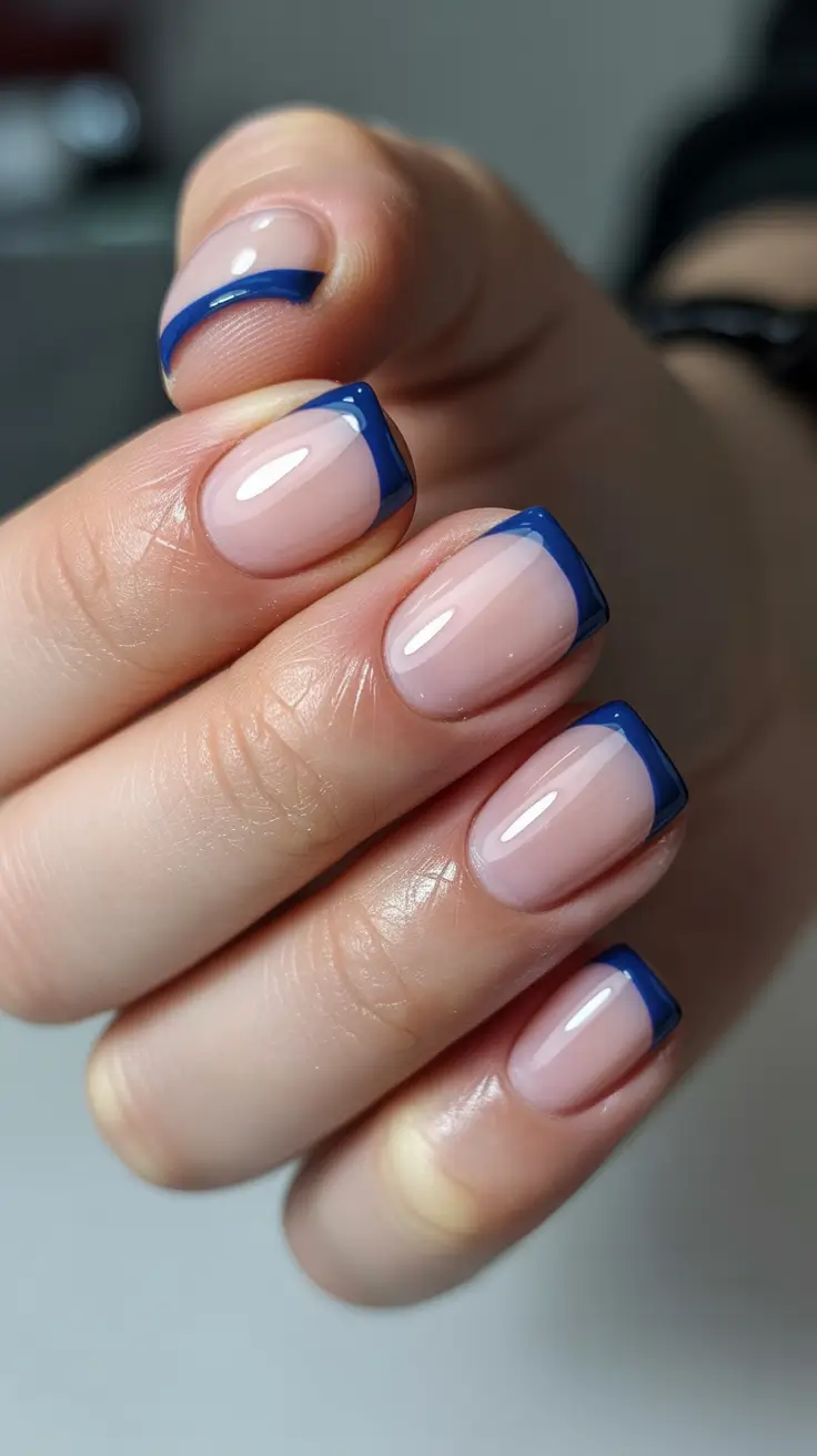 short nail designs 2026 Deep Blue Angled French