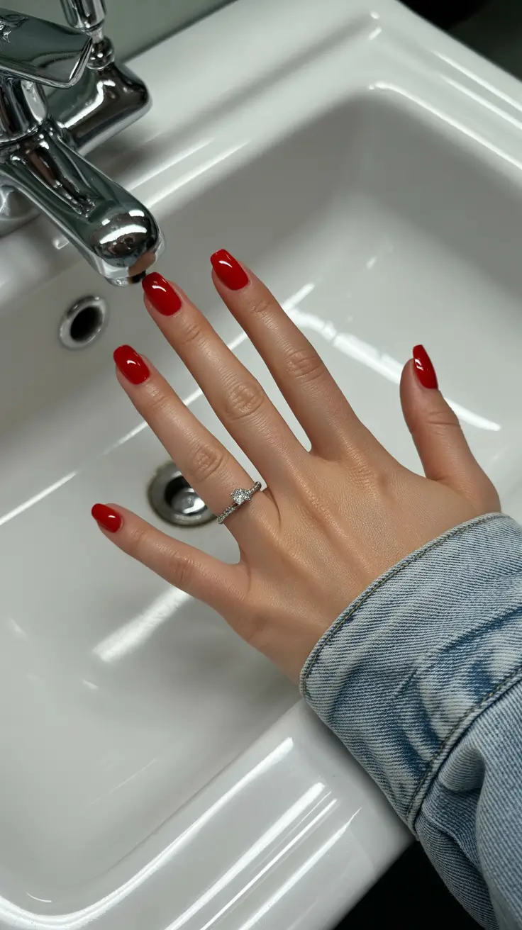 short nail designs 2026 Classic Red Power Gloss