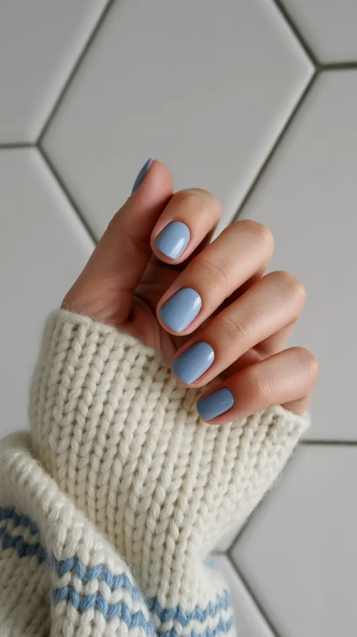 short nail designs 2026 Soft Winter Blue