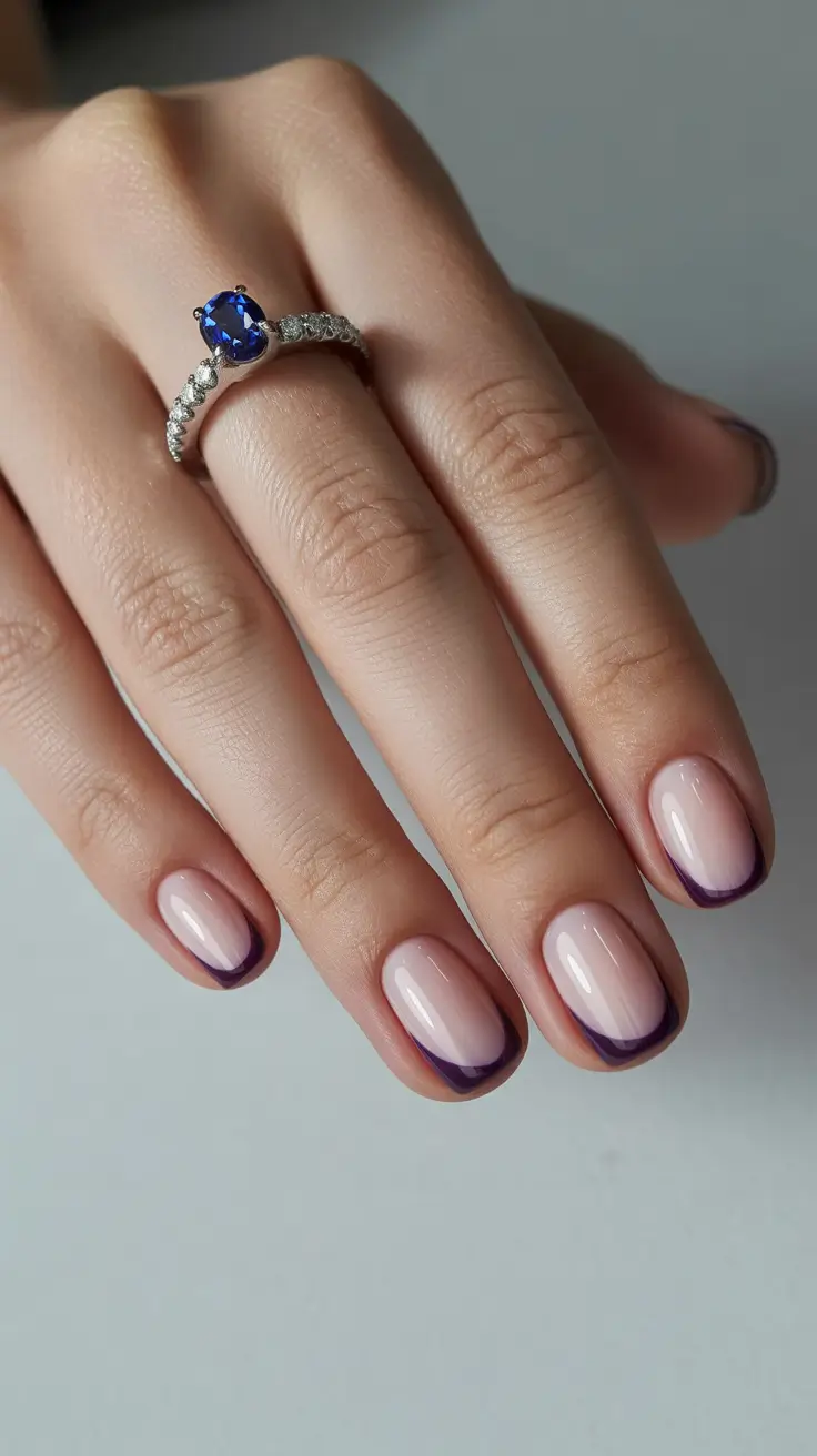 short nail designs 2026 Smoky Purple French Fade