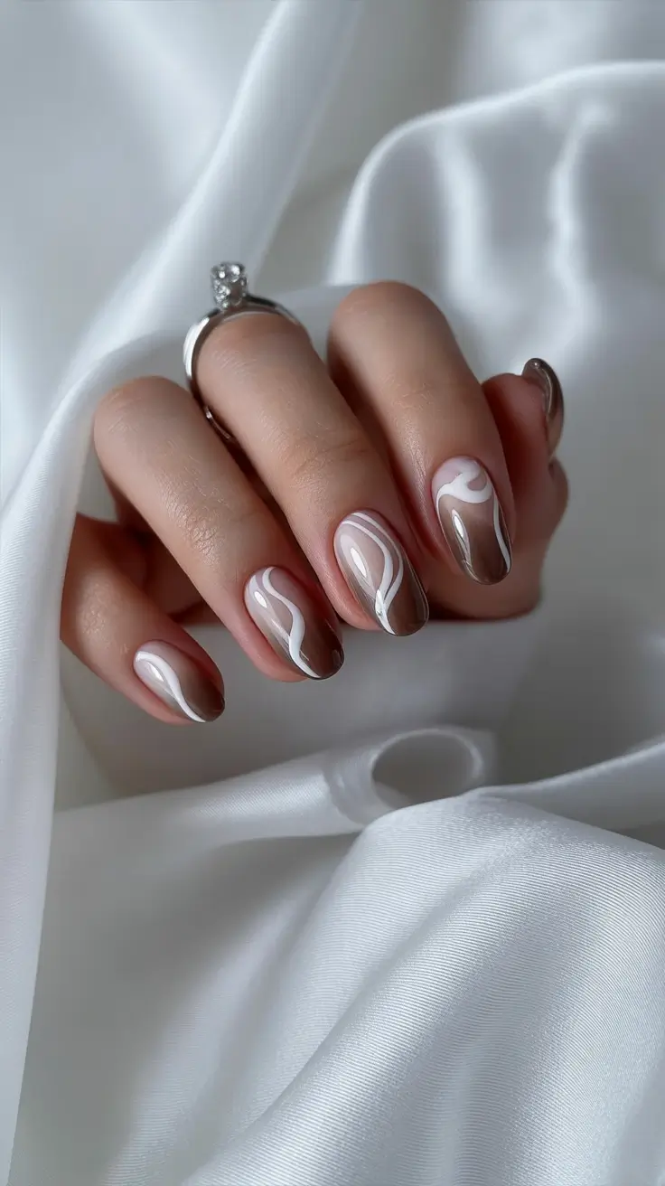 short nail designs 2026 Cocoa Swirl Flow