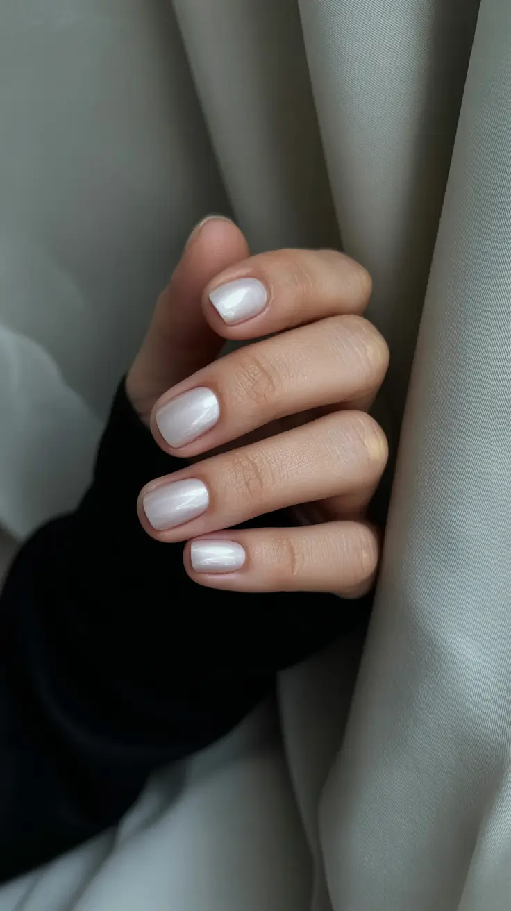 short nail designs 2026 Pearl Frost Glow