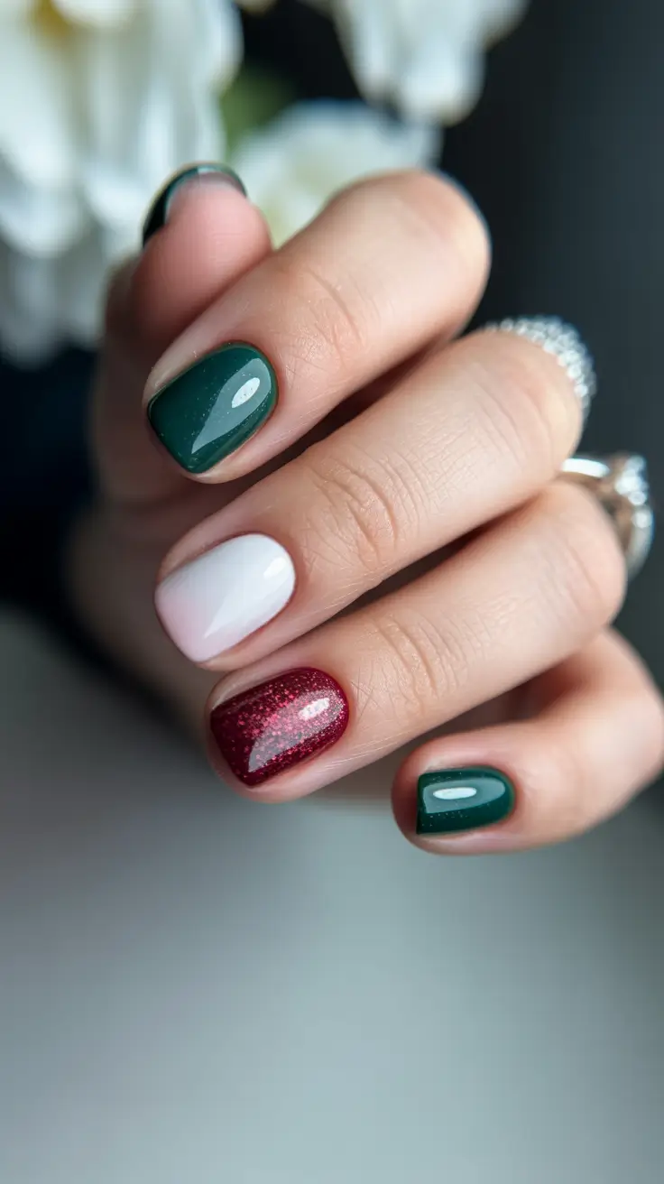 short nail designs 2026 Emerald Winter Mix