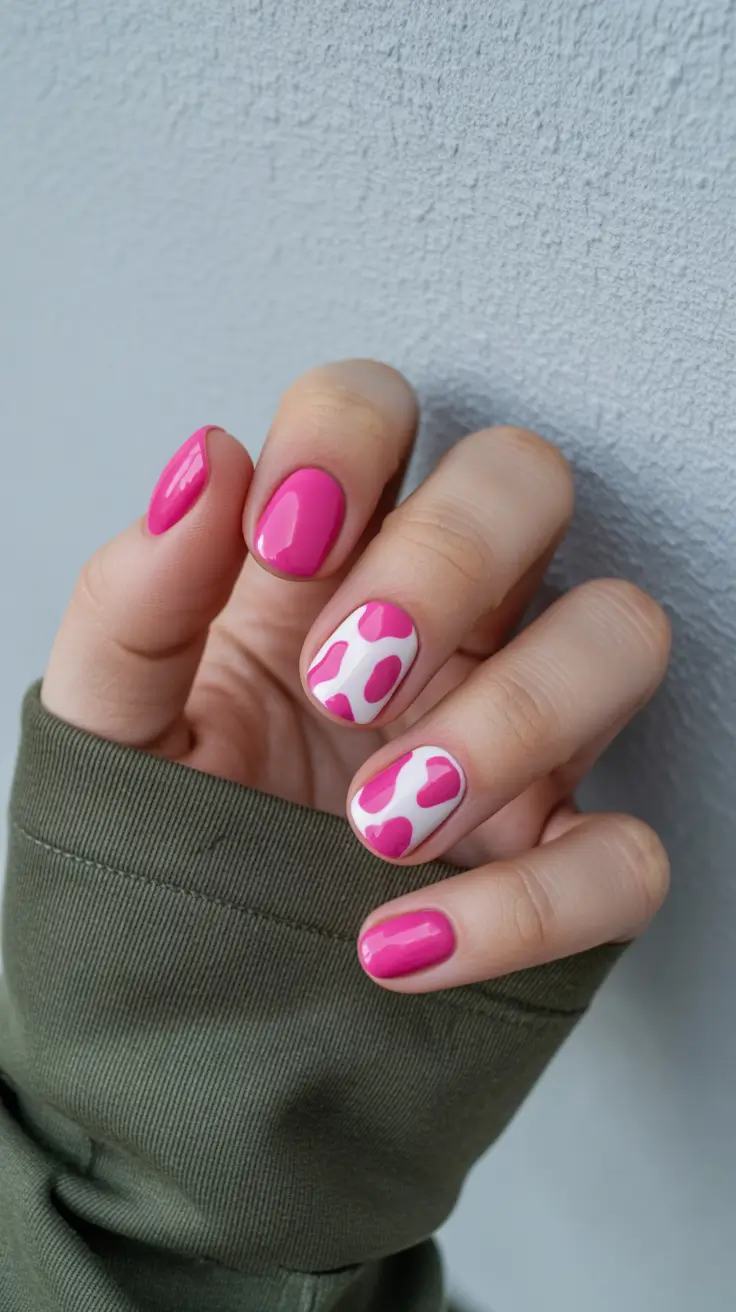 short nail designs 2026 Pink Pop Art Spots