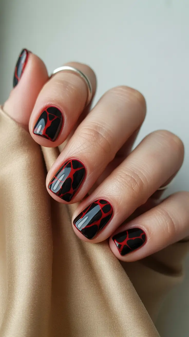 short nail designs 2026 Black Lava Illusion