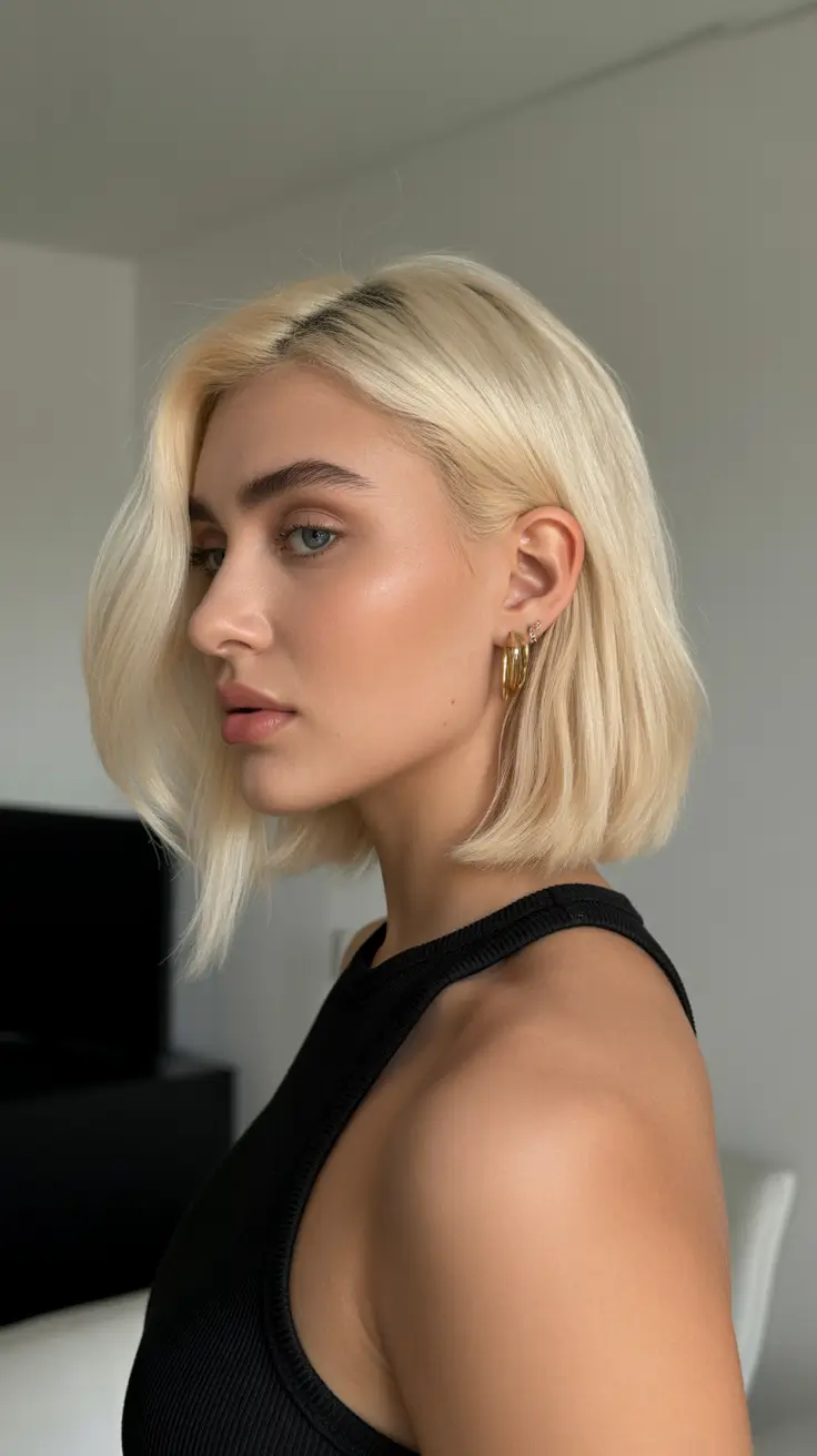 spring blonde hair color ideas 2026 Minimalist Soft Blonde Bob With Clean Edges