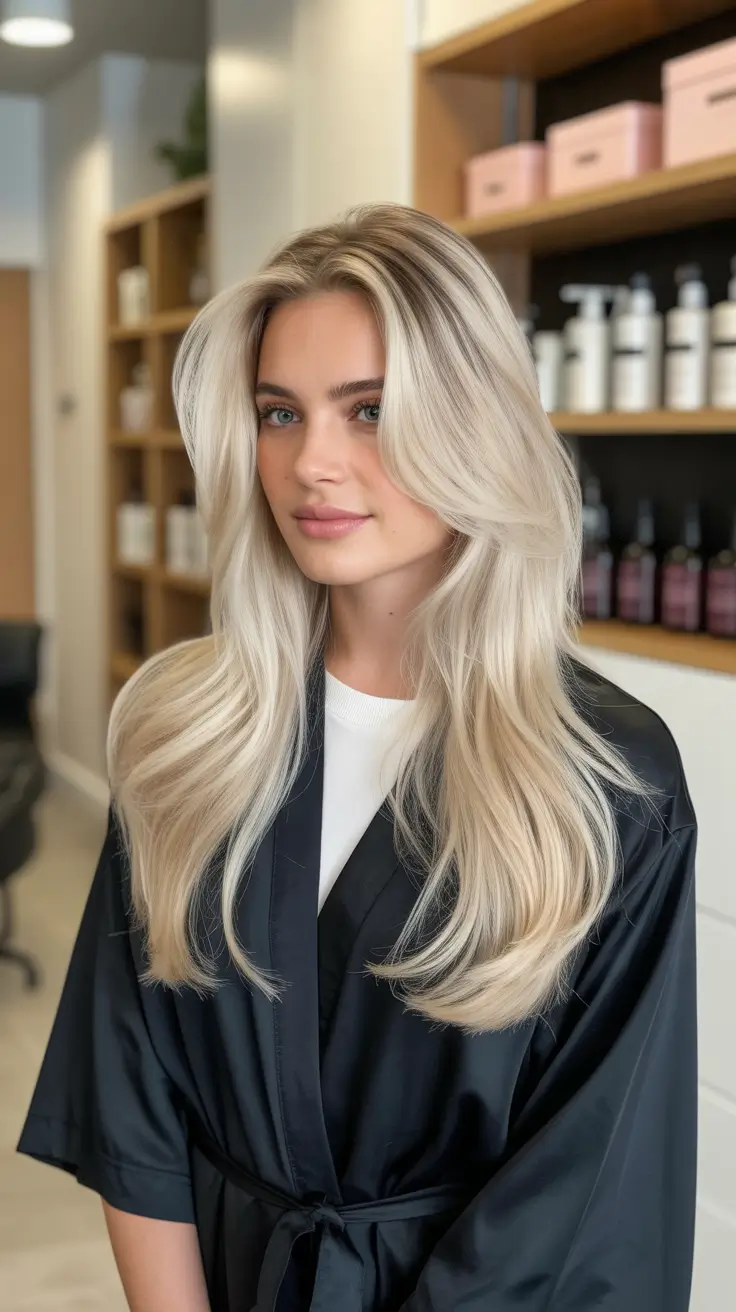 spring blonde hair color ideas 2026 Layered Vanilla Blonde With Soft Gradient Roots