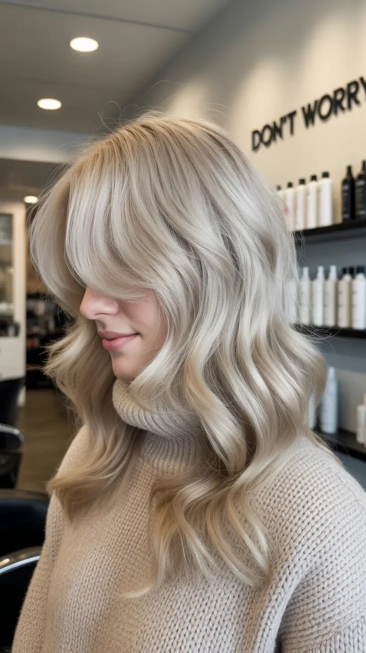 spring blonde hair color ideas 2026 Soft Silver-Beige Blonde With Playful Movement