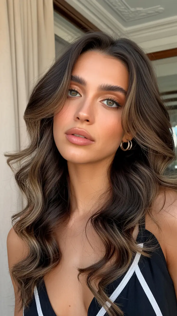 Spring Hair Color Ideas 2026 Luxe Brunette with Soft Honey Ribbons