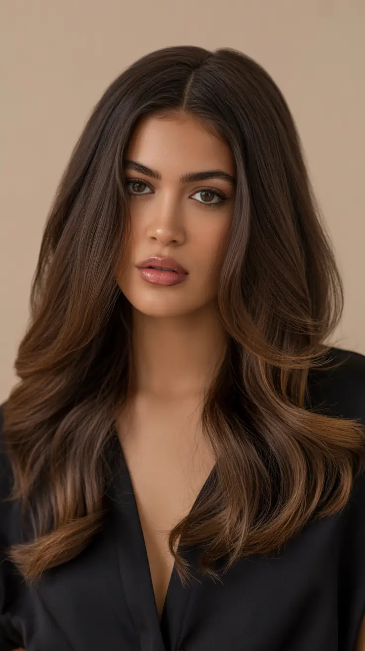 Spring Hair Color Ideas 2026 Silky Espresso Brown with Cinnamon Melted Ends