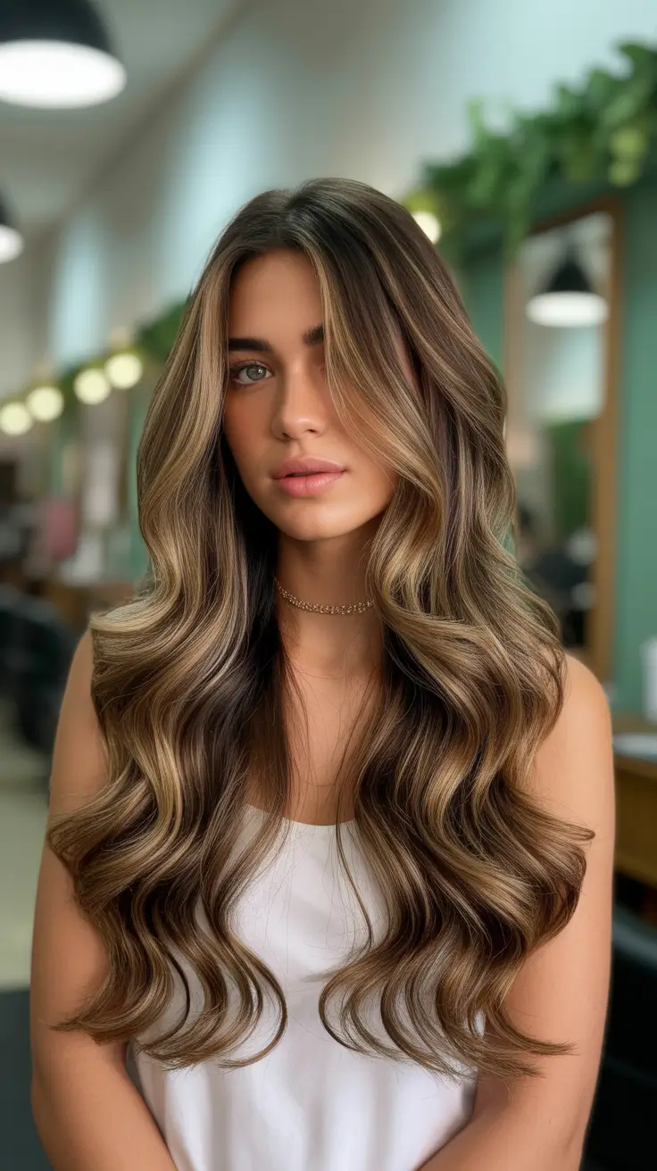 Spring Hair Color Ideas 2026 Golden Brunette Waves with Luxurious Depth