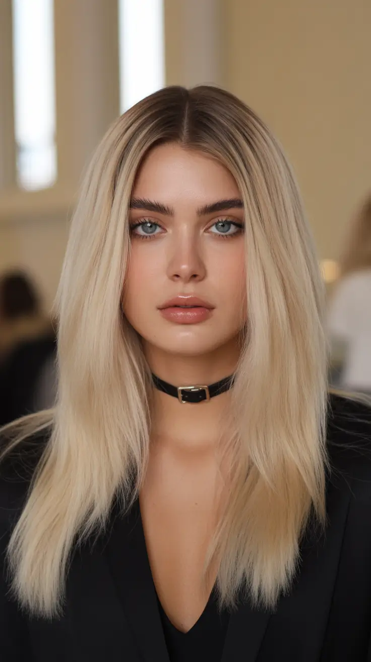 Spring Hair Color Ideas 2026 Ultra-Pale Cream Blonde with Sleek Finish