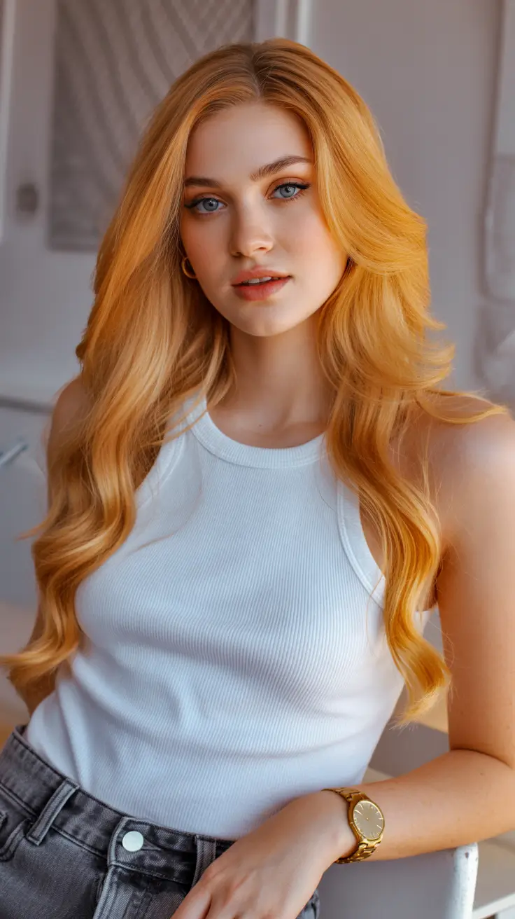 Spring Hair Color Ideas 2026 Golden Apricot Glow with Cascading Waves