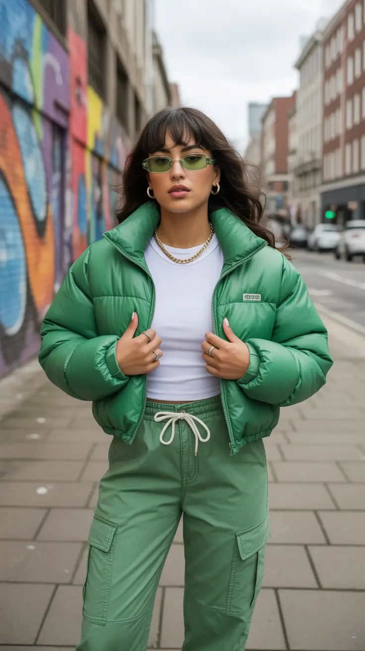 Spring Outfits for women 2026 Monochrome Streetwear in Fresh Greens