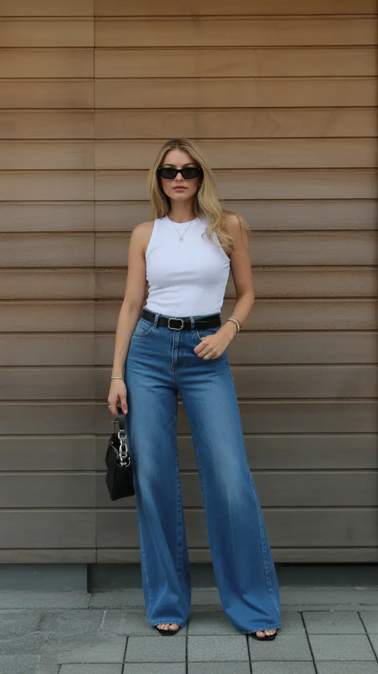 Spring Outfits for women 2026 Wide-Leg Denim and Clean Tank
