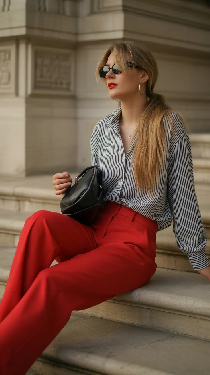 Spring work outfits 2026 Bold Red Power Dressing with a Casual Twist