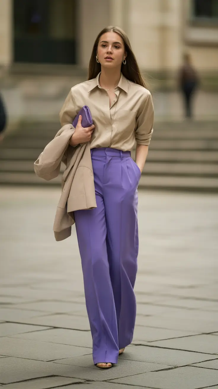 Spring work outfits 2026 Soft Neutrals with a Lavender Pop