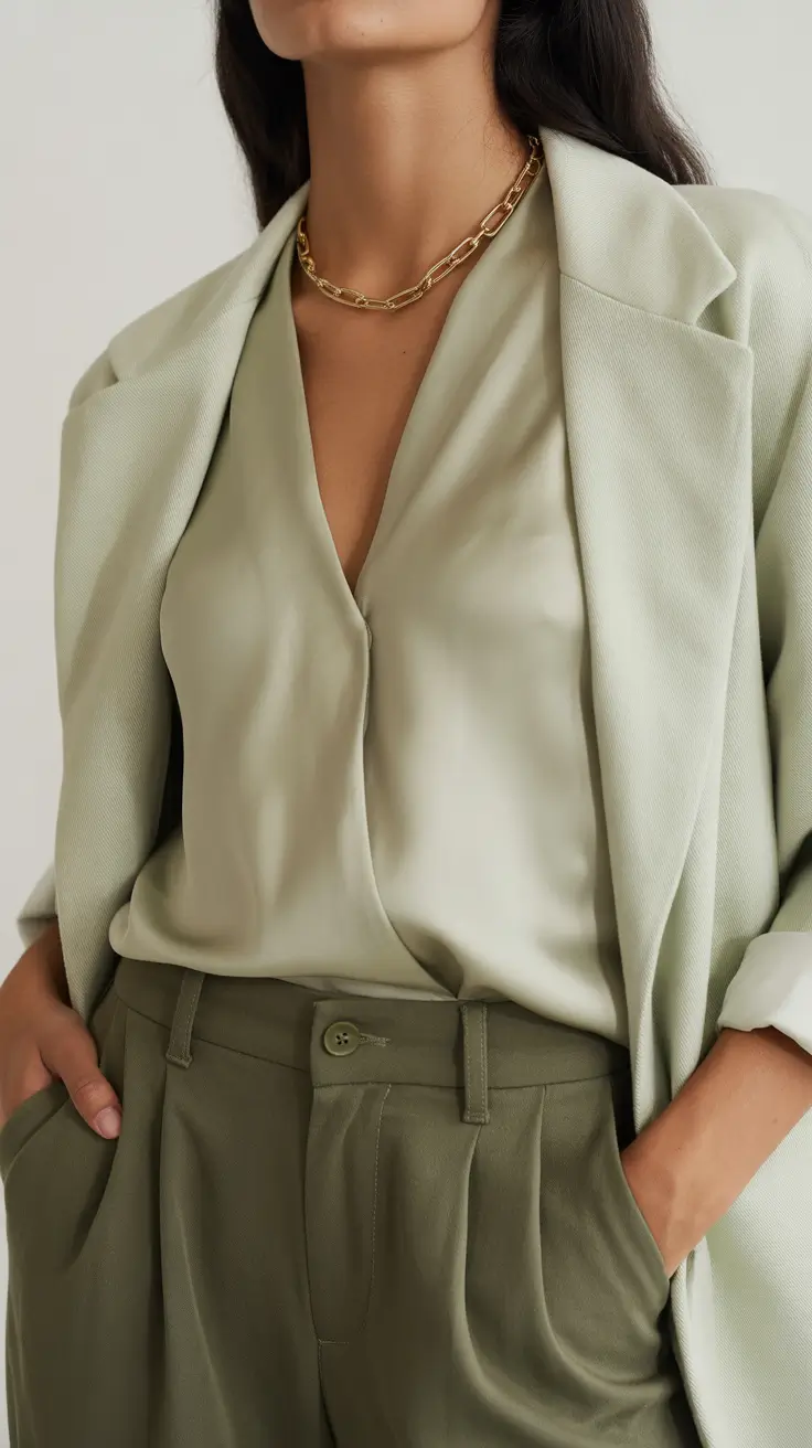 Spring work outfits 2026 Monochrome Sage for a Modern Office Mood