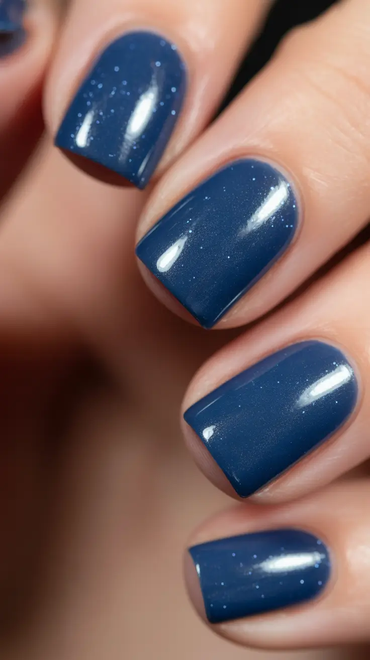 square nails ideas 2026 Deep Midnight Blue With a Star-Dusted Finish