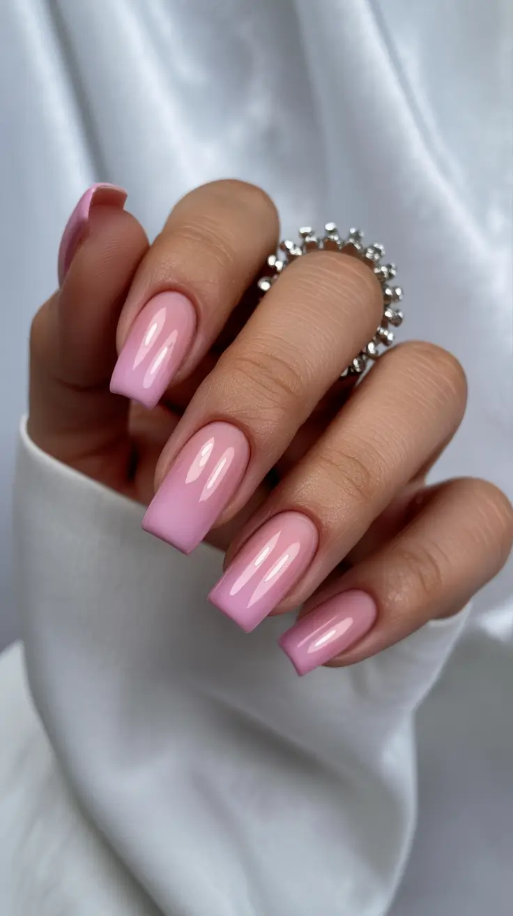 square nails ideas 2026 Sugar-Gloss Pink for Sweet, Feminine Shine