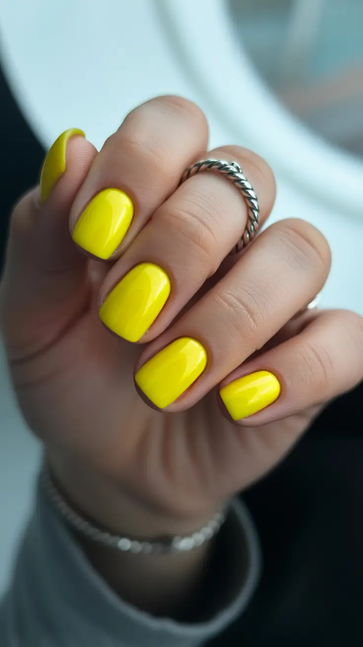 square nails ideas 2026 Bright Lemon Yellow for Bold Summer Joy