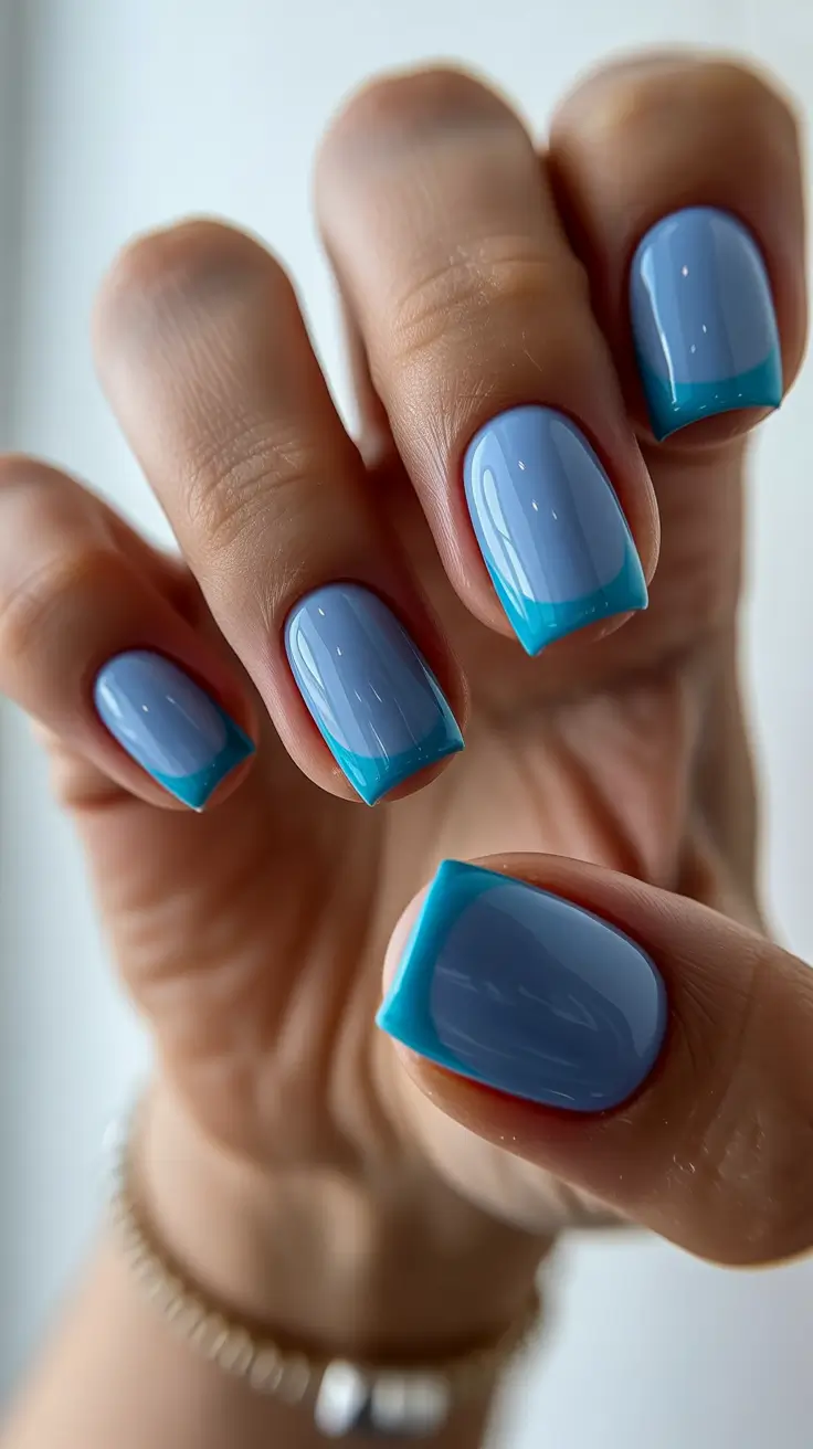 square nails ideas 2026 Sky-Blue French With a Playful Twist