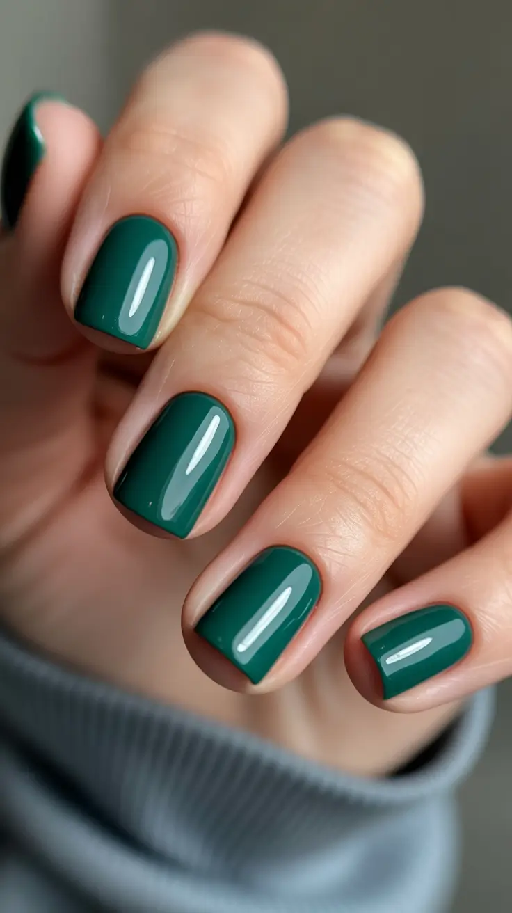 square nails ideas 2026 Cool Forest Green With a Softened Edge